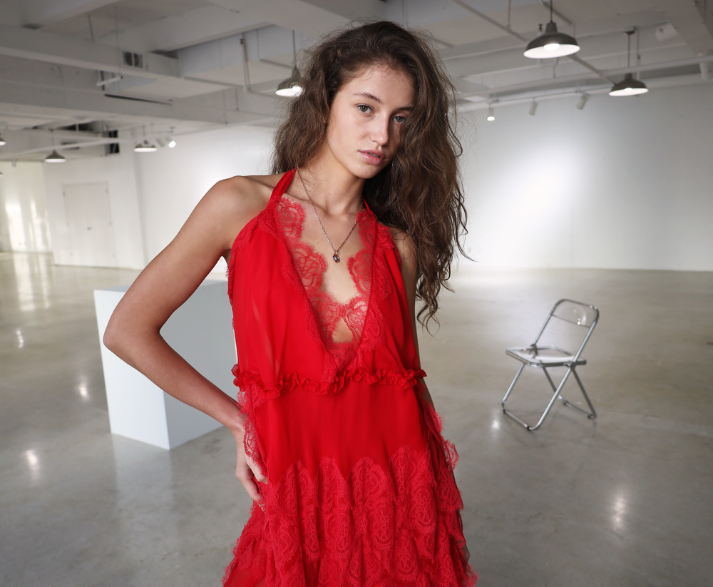 
                  
                    Amore Silk and Lace Red Dress
                  
                