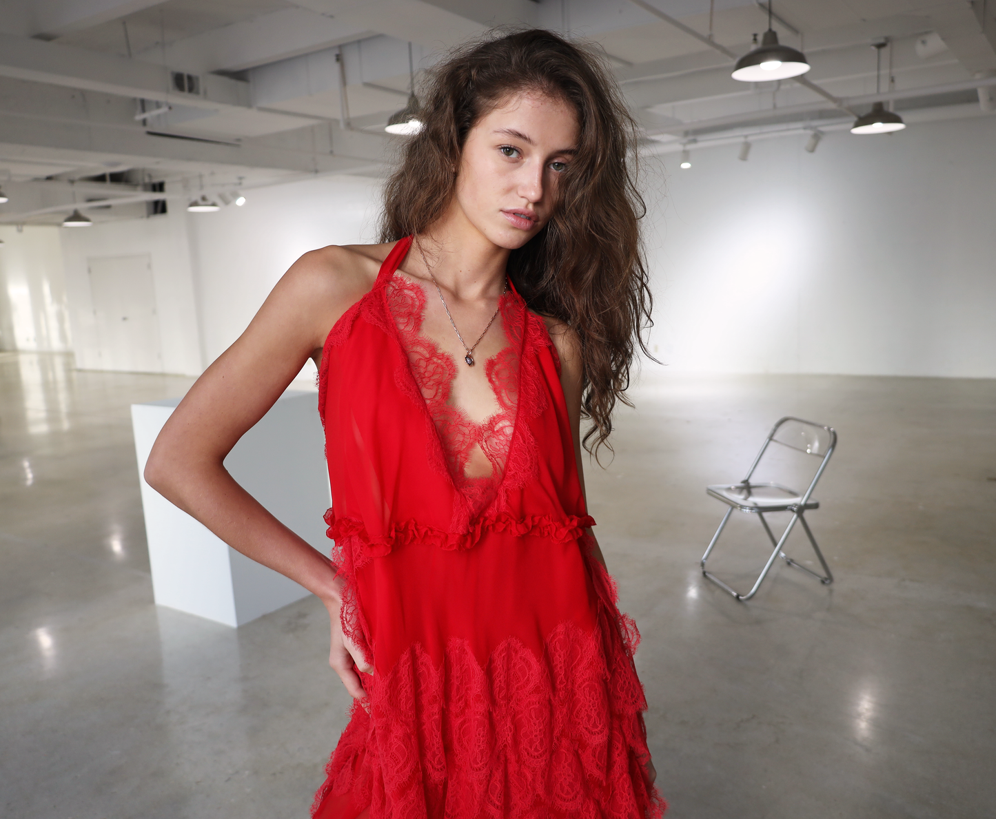 Amore Silk and Lace Red Dress